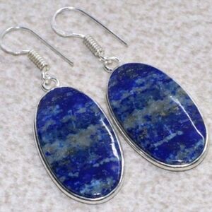 Lapis Lazuli Gemstone 925 Sterling Silver Handmade Drop Dangle Earrings